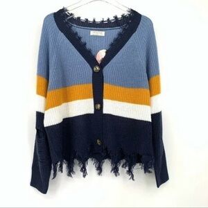 Full Circle Trends  Color Blocked VNevk Cardigan Size Large NWT